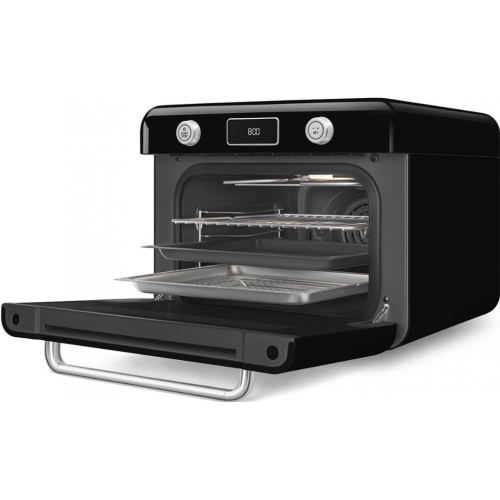 Мини-печь Smeg 30 л с LCD дисплеем, 10 функциями, паром и галогенной подсветкой в стиле 50-х, черная