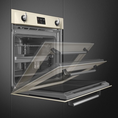 Встраиваемый духовой шкаф SMEG Victoria 60 см – Многофункциональный с пароувлажнением и пиролизом, кремовый, 12 функций