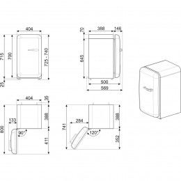 Холодильник SMEG FAB5LCR6, 34 л, однокамерный, кремовый, 725x404x500 мм, стандартный компрессор, стиль 50-х.