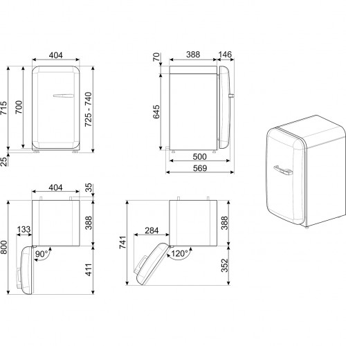 Холодильник SMEG 34 л, однокамерный, стиль 50-х, кремовый, ВхШхГ 725х404х500 мм - Энергоэффективность С