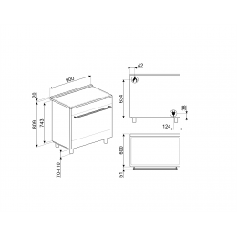 Варочный центр Smeg C95GMCMB2, газовая панель, электрическая духовка, 5 конфорок, 115 л.