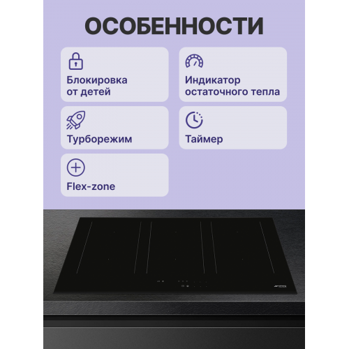 Встраиваемая индукционная панель SMEG 80 см с ультранизким профилем и черным стеклом