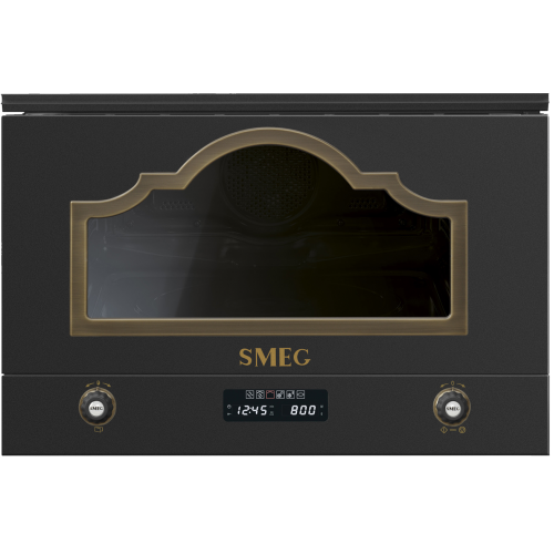 Встраиваемая микроволновая печь SMEG Cortina - 23 л, 6 функций, гриль, LED-дисплей, антрацит