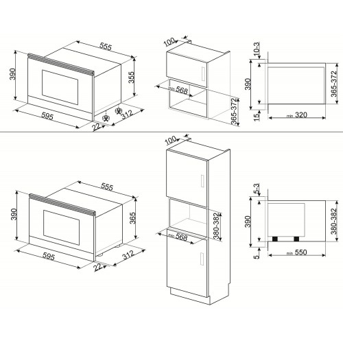 Встраиваемая микроволновая печь SMEG Cortina - 23 л, 6 функций, гриль, LED-дисплей, антрацит
