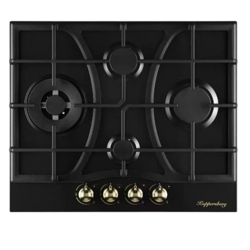 Варочная поверхность Kuppersberg/ KITCHEN RETAIL / Варочная поверхность Kuppersberg, газ, Classic, 61 см, автоматический электроподжиг, газ-контроль, SABAF конфорки, чугунные решетки, цвет антрацит, цвет фурнитуры бронзовый