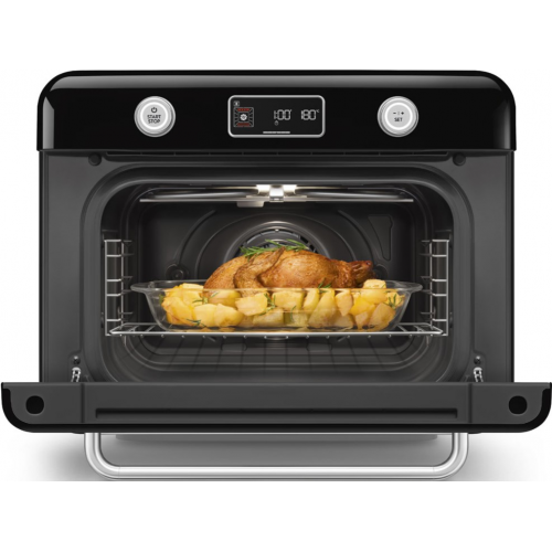 Мини-печь Smeg 30 л с LCD дисплеем, 10 функциями, паром и галогенной подсветкой в стиле 50-х, черная