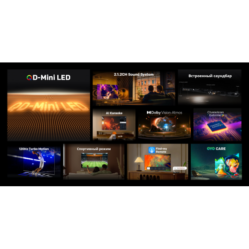 55 Ultra HD Mini LED Телевизор с Матовым Экраном, Dolby Atmos и Google TV - 120Hz, 2.1.2ch Звук, Freesync Premium, 3 HDMI, 2 USB