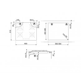 Газовая варочная поверхность Smeg PV364N, 60 см, 4 конфорки, черная, Classica, газ-контроль, электроподжиг.