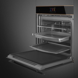 Встраиваемый духовой шкаф SMEG SOP6604TPNR, 60 см, 10 функций, пиролиз, чёрное стекло Eclipse, медный профиль.