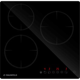 Встраиваемая варочная панель MAUNFELD/ Встраиваемая варочная панель MAUNFELD, Hi-Light, 45 см, 3 конфорки, сенсорное управление, автоматическое отключение, индикация остаточного тепла, 9 уровней мощности, цвет черный