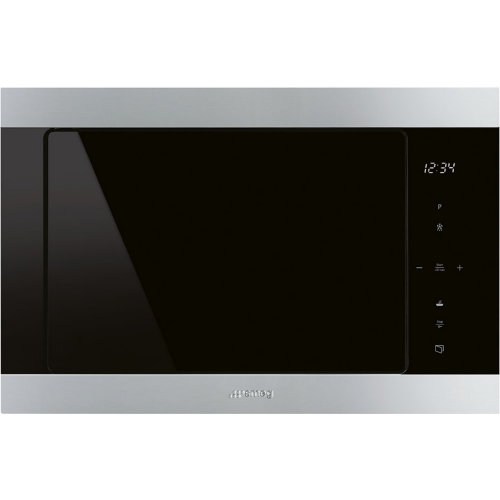 Встраиваемая микроволновая печь SMEG Classica 60 см, высота 38 см, черное стекло и нержавеющая сталь