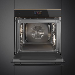 Встраиваемый духовой шкаф SMEG SOP6604TPNR, 60 см, 10 функций, пиролиз, чёрное стекло Eclipse, медный профиль.
