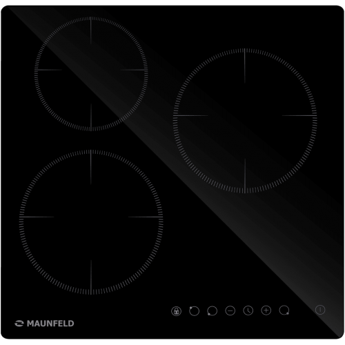 Встраиваемая варочная панель MAUNFELD/ Встраиваемая варочная панель MAUNFELD, Hi-Light, 45 см, 3 конфорки, сенсорное управление, автоматическое отключение, индикация остаточного тепла, 9 уровней мощности, цвет черный