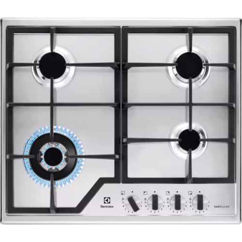 Встраиваемая газовая панель ELECTROLUX - нержавеющая сталь, 8550 Вт, WOK, электроподжиг, газ-контроль, чугунные решетки, 59.5x51 см