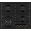 Встраиваемая газовая варочная панель KORTING 60 см с 4 конфорками, WOK, газ-контроль и электроподжигом, матовый черный цвет