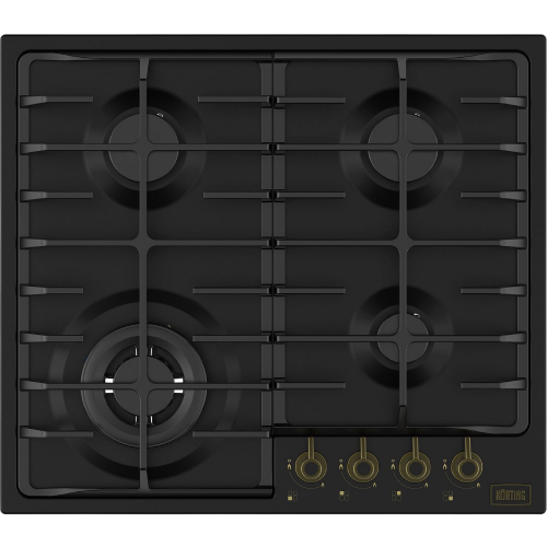 Встраиваемая газовая варочная панель KORTING 60 см с 4 конфорками, WOK, газ-контроль и электроподжигом, матовый черный цвет