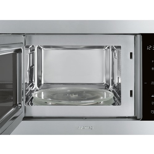 Встраиваемая микроволновая печь SMEG Classica 60 см, высота 38 см, черное стекло и нержавеющая сталь