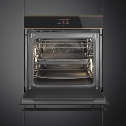 Встраиваемый духовой шкаф SMEG SOP6604TPNR, 60 см, 10 функций, пиролиз, чёрное стекло Eclipse, медный профиль.