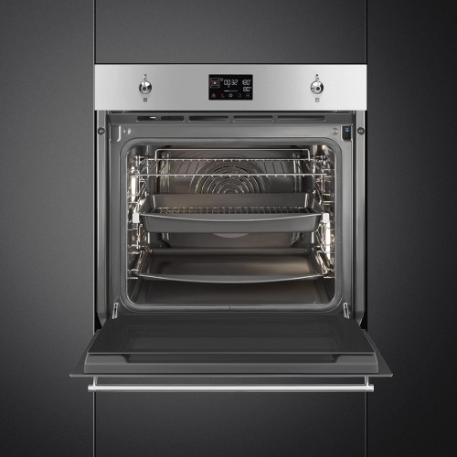 Встраиваемый духовой шкаф SMEG 60 см Classica – 12 функций, пиролиз, нержавеющая сталь, антиотпечатки