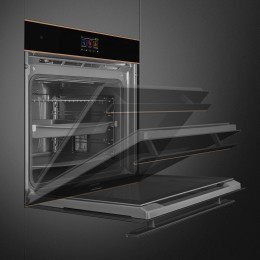 Встраиваемый духовой шкаф SMEG SOP6604TPNR, 60 см, 10 функций, пиролиз, чёрное стекло Eclipse, медный профиль.