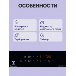 Домино ELECTROLUX/ Индукционная варочная поверхность, цвет: Черный, , индивидуальный таймер для каждой зоны нагрева, без рамки