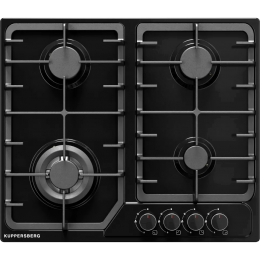 Варочная поверхность Kuppersberg/ KITCHEN RETAIL / Варочная поверхность Kuppersberg, газ, High-Tech, 58 см, автоматический электроподжиг, газ-контроль, форсунки под сжиженый газ, SABAF конфорки, чугунные решетки, цвет черный, цвет фурнитуры черный
