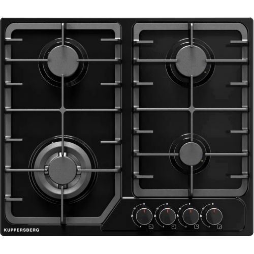 Варочная поверхность Kuppersberg/ KITCHEN RETAIL / Варочная поверхность Kuppersberg, газ, High-Tech, 58 см, автоматический электроподжиг, газ-контроль, форсунки под сжиженый газ, SABAF конфорки, чугунные решетки, цвет черный, цвет фурнитуры черный