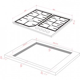 Варочная поверхность Kuppersberg/ KITCHEN RETAIL / Варочная поверхность Kuppersberg, газ, High-Tech, 58 см, автоматический электроподжиг, газ-контроль, форсунки под сжиженый газ, SABAF конфорки, чугунные решетки, цвет черный, цвет фурнитуры черный