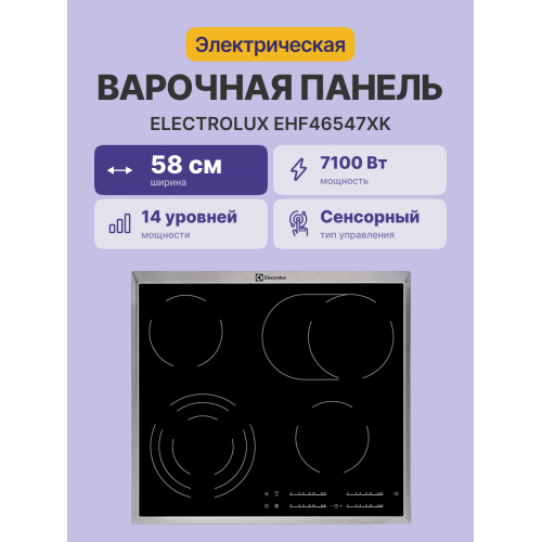 Встраиваемая электрическая варочная поверхность ELECTROLUX 60 см с серебристой рамкой и черным цветом